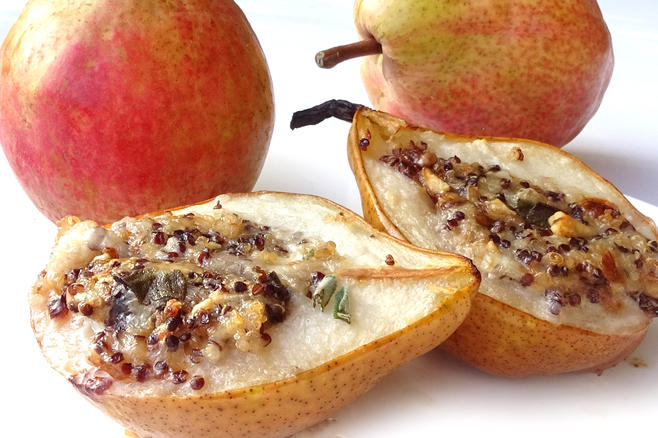Pere gratinate gorgonzola e quinoa